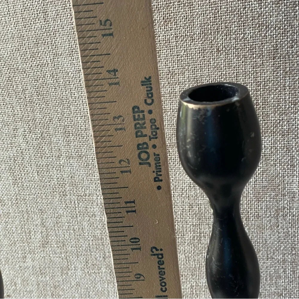 Crate & Barrel black metal primitive taper candlestick holders